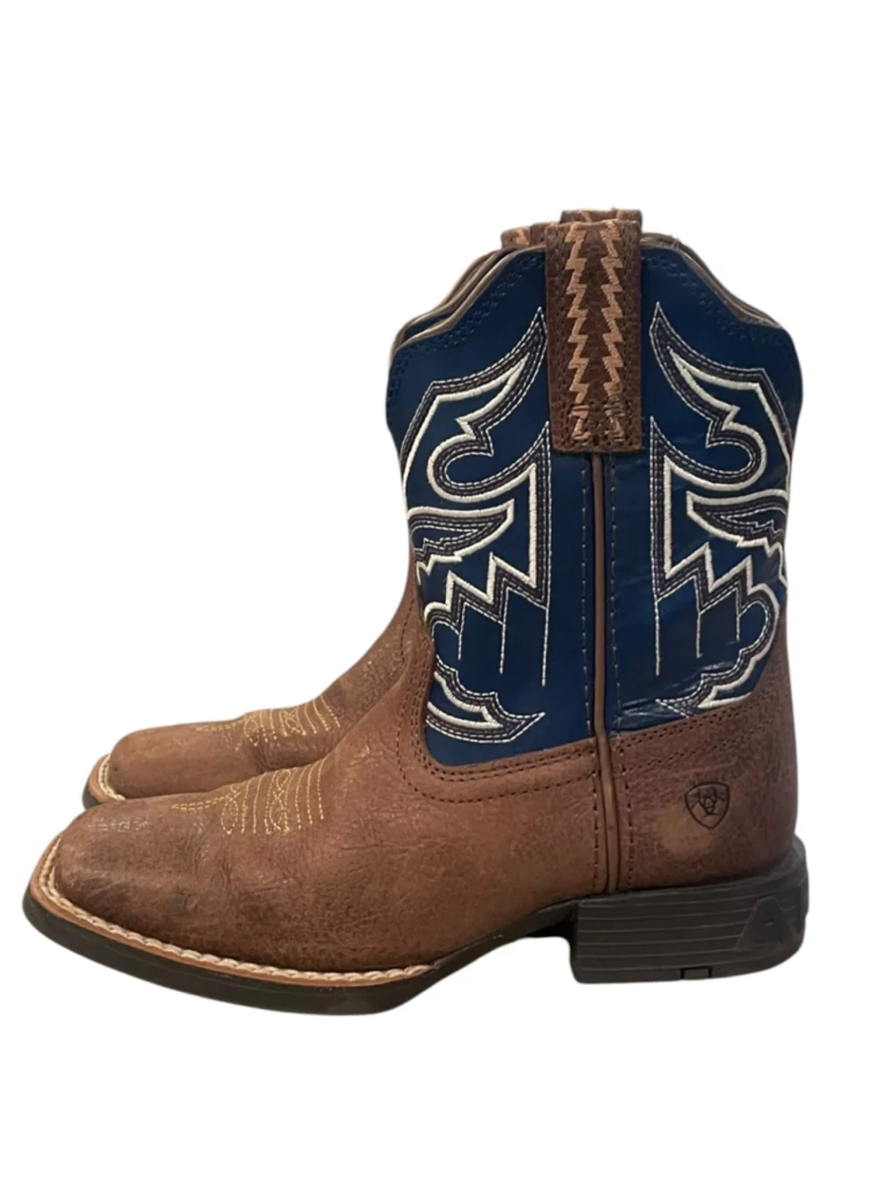 Ariat Unisex Kids Size 11 Sorting Pen Cowboy Boots Square Toe Brown Blue
